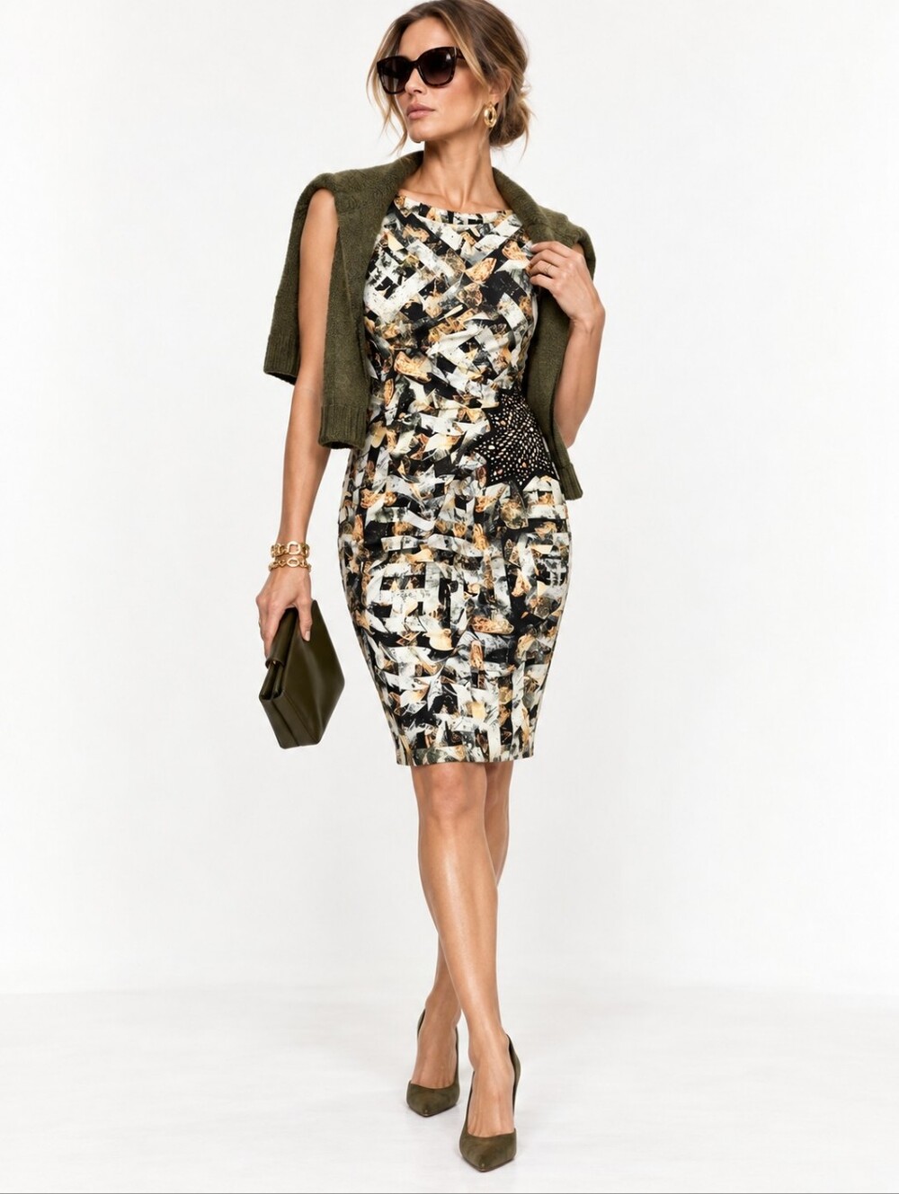 Joseph Ribkoff Ruched Dress With Metallic Gems Sleeveless
